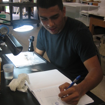 High school intern Sebastian working in the lab