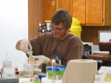 Peter Lenaker preparing water samples for nutrient analyses at the Florida Bay Interagency Science Center-ENP, Key Largo