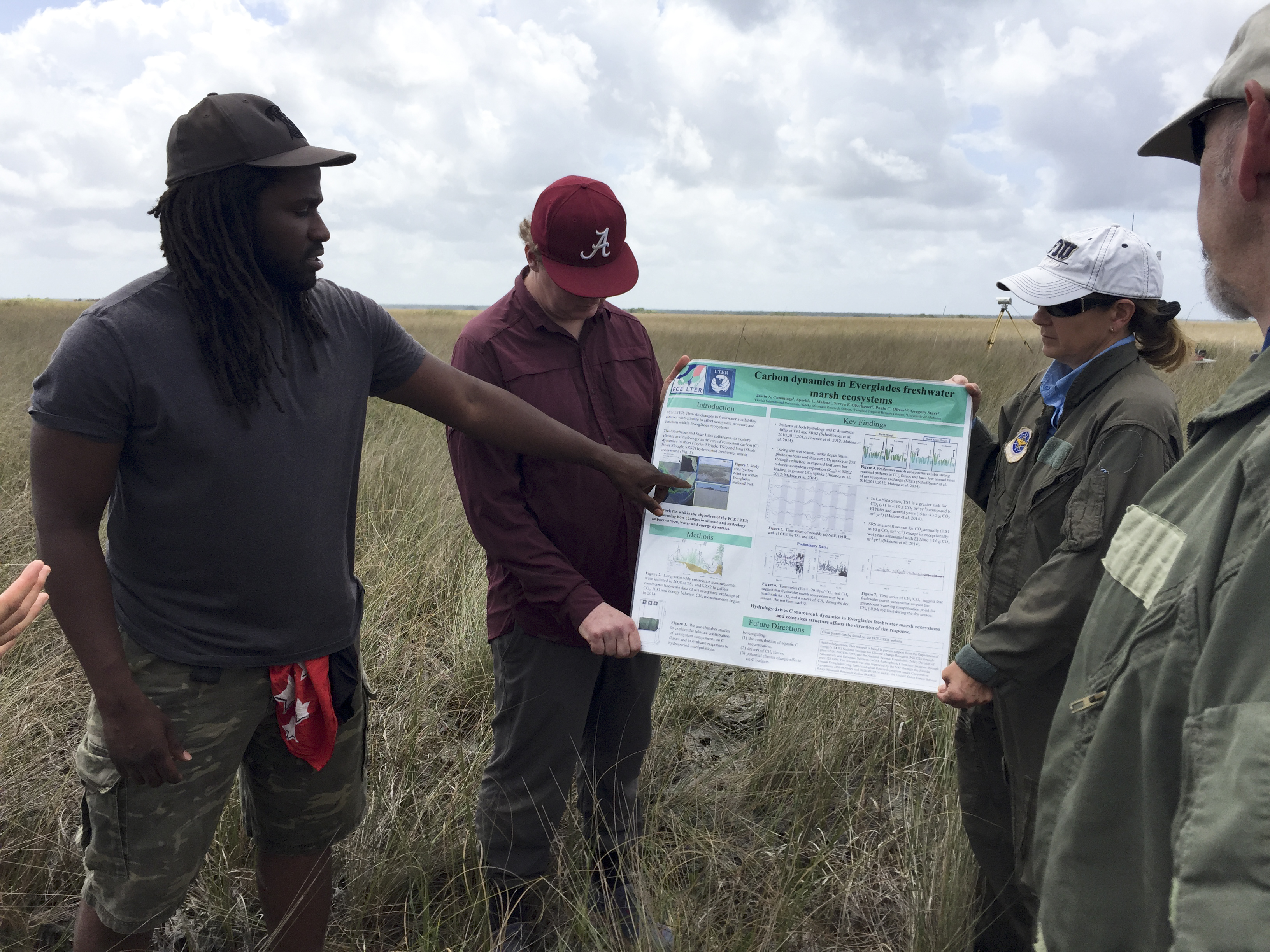 Dr. Justin Cummings presenting his field poster near TS/Ph-1b in Taylor Slough during the FCE LTER Mid-term Review field trip
