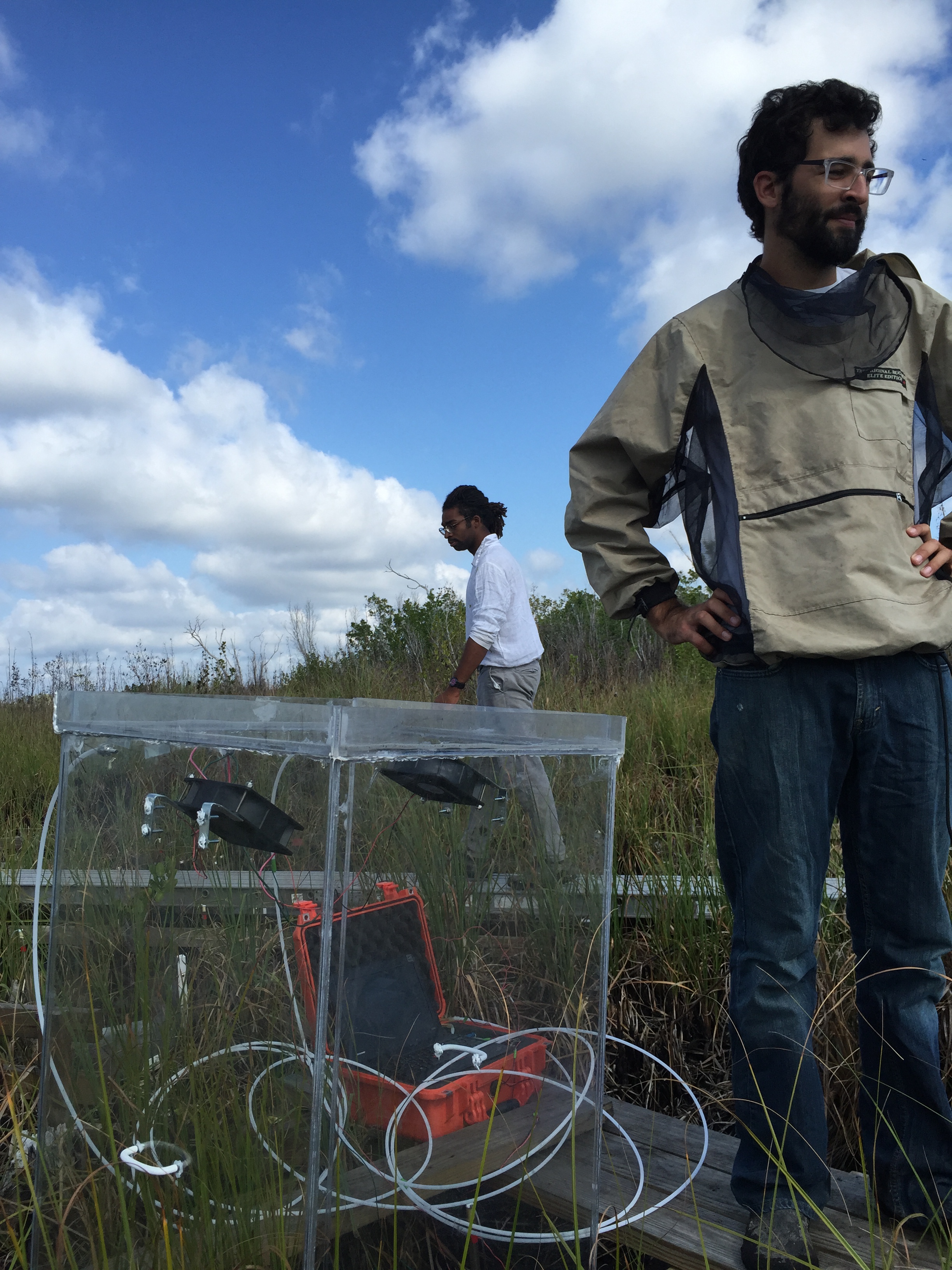 FCE researchers (Ben Wilson and Shawn Abrahams) collecting carbon flux measurements at a brackish water site
