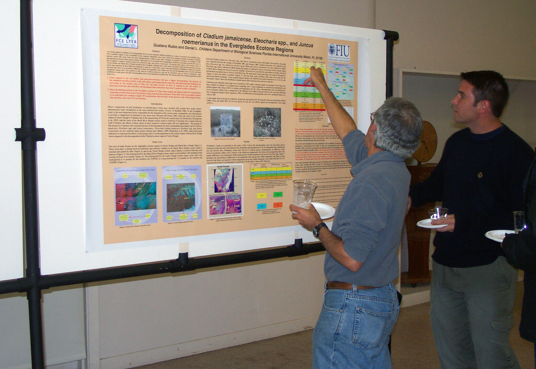David Rudnick (L) and Gustavo Rubio (R) discussing Gustavo's poster at the 2003 Florida Coastal Everglades LTER All Scientists Meeting